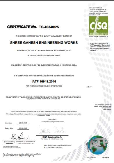 IATF 16949 certificate